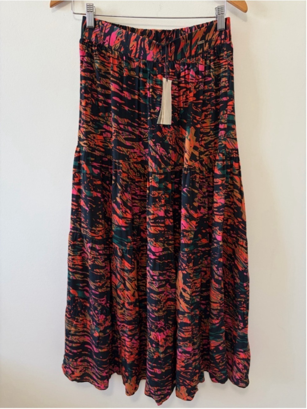 NWT Velez For Leather Lovers Boho Abstract Print Tiered Maxi Skirt Size 8